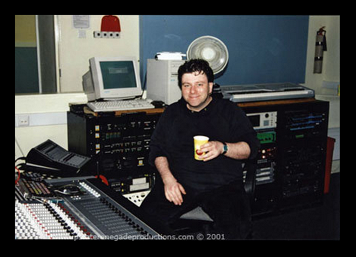 Louis P. Burns aka Lugh at NWIFHE recording studio mixing desk during the production of the Wishing Well CD for Foyle Hospice back in May 2001. All rights reserved.