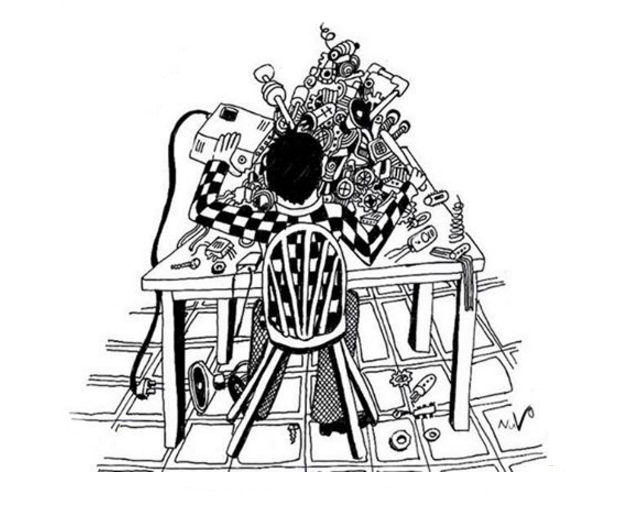 The Gadgets Man - illustration by Norris Nuvo for Louis P. Burns aka Lugh, Sensitize Arts and Upstate Renegade Productions © 2013. All rights reserved.